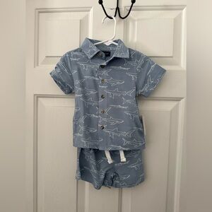 Andy & Evan Gray Blue Shark Print Shirt and Short Set